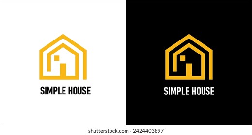logotipo de la casa simple con fondo naranja, negro y blanco