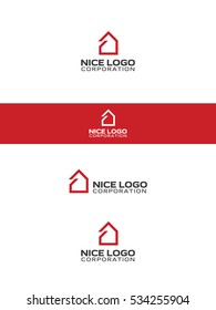 simple house logo, red real estate logotype