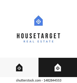 a simple house logo with target symbol in the middle. Suitable for buy and sell house industry