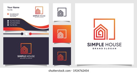 Simple house logo template and business card Premium Vector