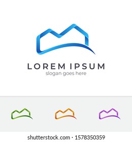 Simple house logo template, minimalist house logo, housing/building vector, real estate/property business logo, 3d line style house symbol