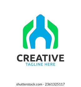 SImple house logo with two colors blue and green.