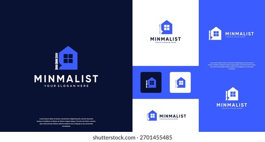 Logotipo de la casa simple con ventanas y canaletas, planificación de edificios, Diseño gráfico de Vector.