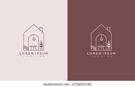 Logotipos simples de la casa con texto de marcador de posición en fondos contrastantes
