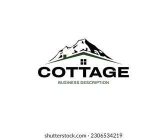 Simple House With Mountain in the Background Logo Design Template