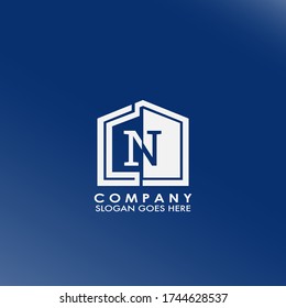 Simple house N letter logo, initial half negative space letter design for business, education, technology style.
