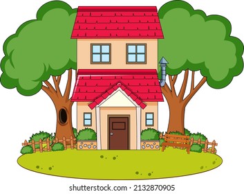 Una casa simple en la ilustración de fondo de la naturaleza