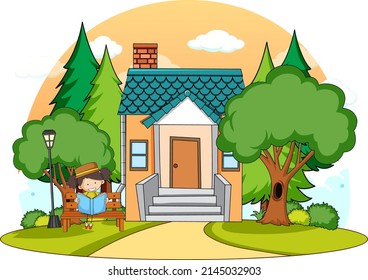 Ein einfaches Haus auf Naturhintergrund, Vektorgrafik