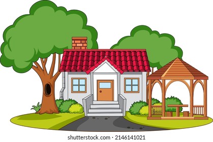 A simple house in nature background illustration