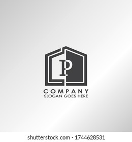 Simple house P letter logo, initial half negative space letter design for business, education, technology style.
