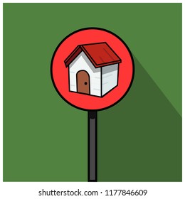 Simple House Road Sign Vector Illustration 