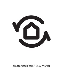Simple house and rotation arrow icon, Vector outline icon on white background.