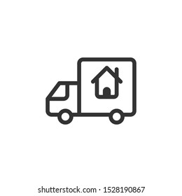 Simple house shipping icon in line style design on white background. Related to real estate, apartment, delivery website or mobile app and user interface. Vector Illustration Pixel Perfect 48x48.