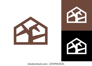 simple house silhouette logo and tree wood