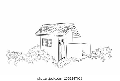 simple house sketch covered with vines