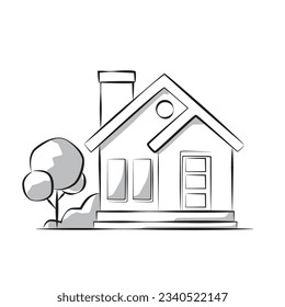 simple house sketch isolated on white background