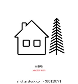 Simple House And Spruce Vector Icon