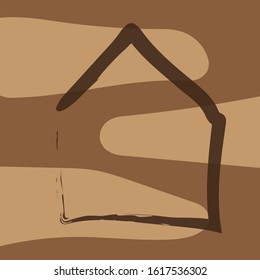 Simple house symbol on contemporary brown background with spots. Welcome to new home, abstract hand drawn vector. Building house icon