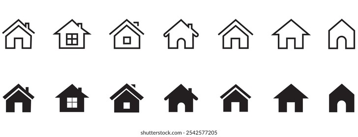  Símbolo de casa simples. Coleção de ícones do início inteligente. Pictograma da página principal preenchido, linha fina, contorno editável Traçado. Casa, Tecnologia, Sem Fio. Ícone de vetor profissional. 