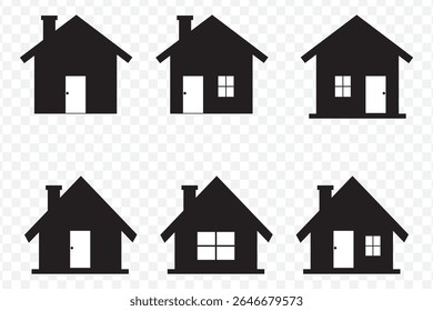 Simple house symbol. Smart home icon collection. Main page pictogram in filled, thin line, outline editable Fill. House, Technology, Wireless. Professional vector icon set of 6 on Transparent. EPS 10.