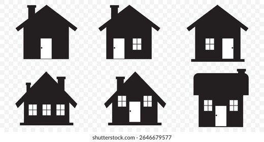 Simple house symbol. Smart home icon collection. Main page pictogram in filled, thin line, outline editable Fill. House, Technology, Wireless. Professional vector icon set of 6 on Transparent. EPS 10.