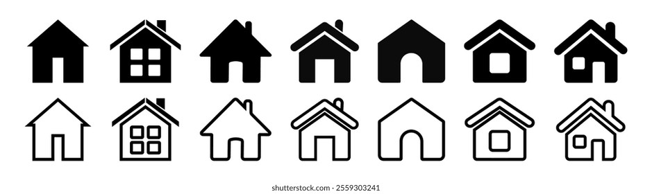 Simple house symbols. Web home icon set for websites and apps. Home page icon.