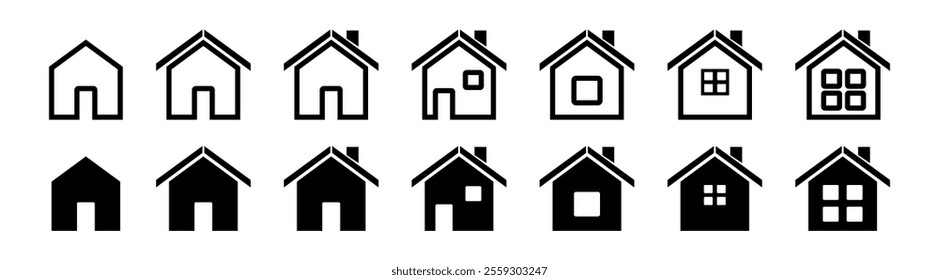 Simple house symbols. Web home icon set for websites and apps. Home page icon.