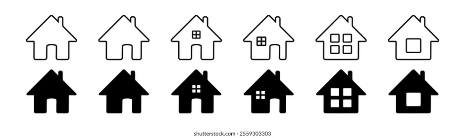 Simple house symbols. Web home icon set for websites and apps. Home page icon.