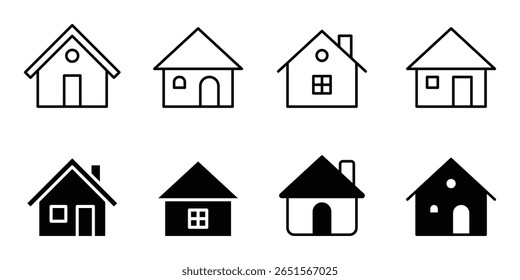 
Símbolos simples de la casa. Conjunto de iconos de Web para Sitios web y App. Iconos del vector de la casa. Conjunto de símbolos de casas negras