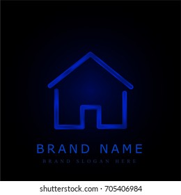 Simple house thin blue chromium metallic logo