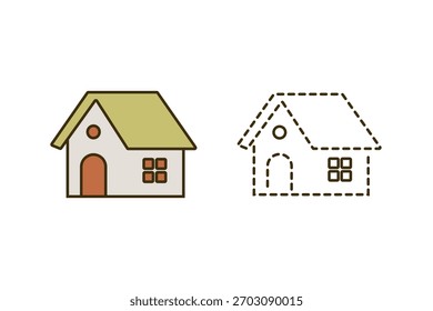 Simple house with tracing line vector illustration. Home icon in three styles for real estate, housing apps, construction branding, and clean minimal illustrations.