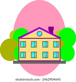 simple house with tree behind and ellipse background