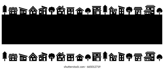 simple house and tree - black silhouette - 
