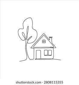 Simple house with tree flat icon design 