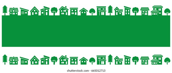 simple house and tree - green silhouette - 