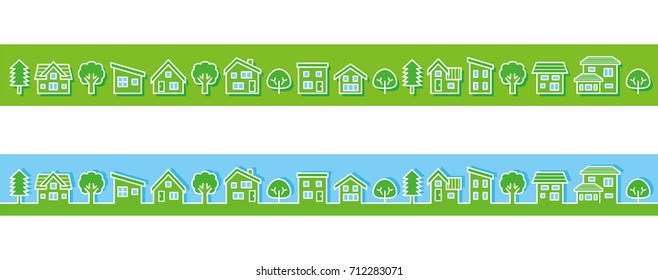 simple house and tree - line drawing and ornament -