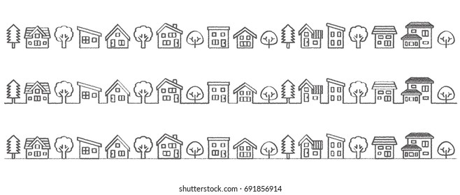 simple house and tree - rough line drawing - 