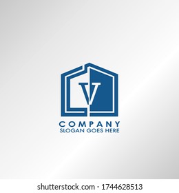 Simple house V letter logo, initial half negative space letter design for business, education, technology style.
