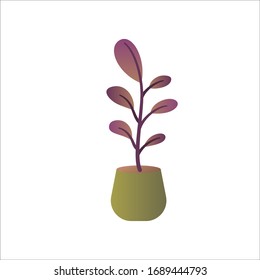 Simple houseplant in pot. Indoor plant with leaves growing in vase. Floral element template in gradient color style, isolated on white background. Symbol, logo or icon. Flat vector illustration