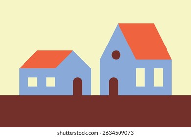 Simple houses vector illustration in geometric styles and bright colors