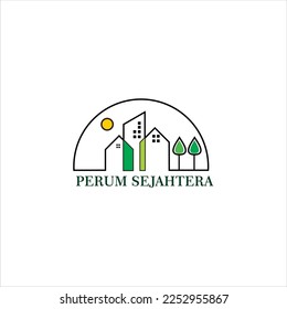 Simple housing logo with pictures of buildings and trees 