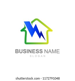 simple housing logo and save electricity, lighting icon, thunder and volt symbol
