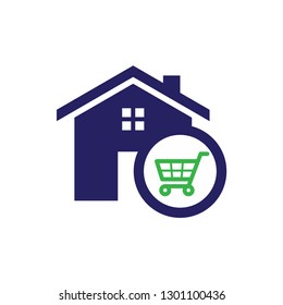 Simple housing and real estate icon shopping chart for web icon or mobile APP. For more icon and logo please click on my name below to see my gallery. Vector illustration EPS.8 EPS.10