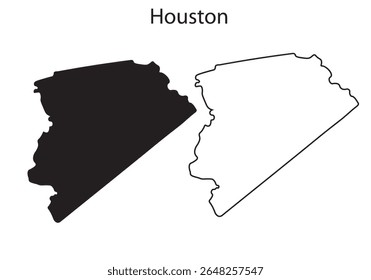 Simple Houston city map silhouette vector. Clean black outline of Texas city, perfect for infographic, print, web, and modern design use.