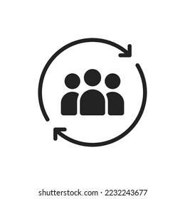 simple hr management black icon with staff. concept of relationship support or loyalty program pictogram. minimal unity or human resource logotype graphic web design element isolated on white