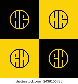 Conjunto de logotipos de círculo simple de letras HR y RH, adecuado para negocios con iniciales HR y RH