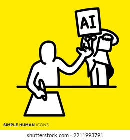 Simple human action and pose icon series "People who make AI a butler"