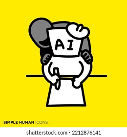 Simple human action and pose icon series "People who make works for AI"