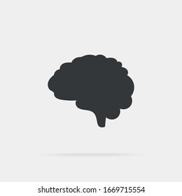 Simple human brain icon. Shadow and light background.