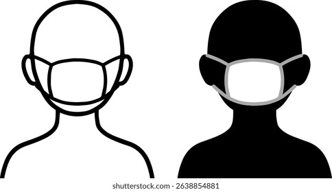 Simple Human Bust Silhouette with Mask Illustration Set